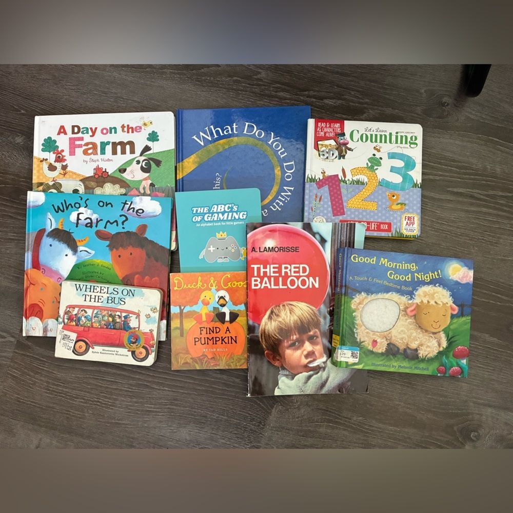 Children's Book Set Bundle Farm Video Game Counting Wheels on the Bus